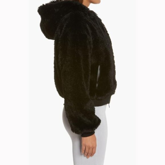 Blanc Noir Luxe Reversible Faux Shearling Hooded Black Jacket - Picture 2 of 12